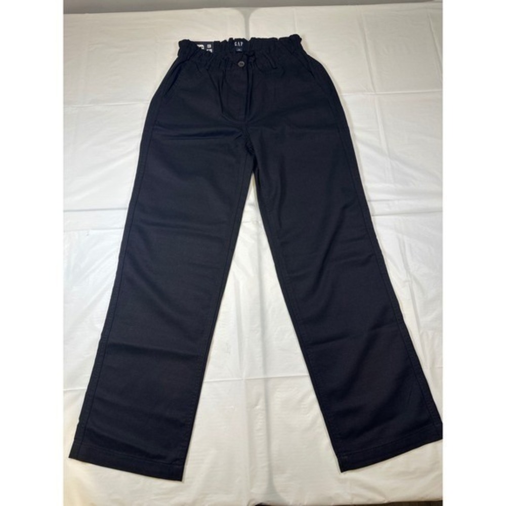 GAP Easy Twill Pants Womens XS Black High Rise Paperbag Wide Leg NEW